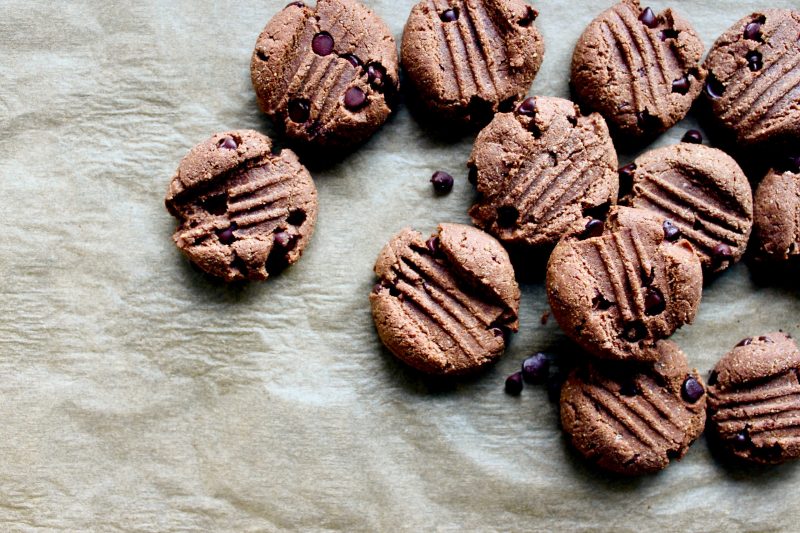 Top View of Chocolate Chocolate Chip Cookies on Parchment | Vitacost Blog