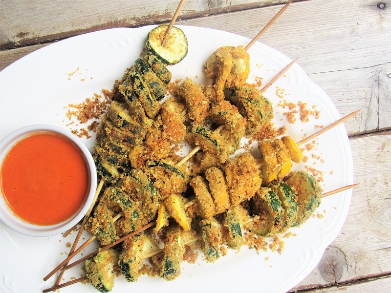 Lemon Herb Spiral Zucchini Skewers with Tomato-Pepper Dipping Sauce | Vitacost.com/Blog