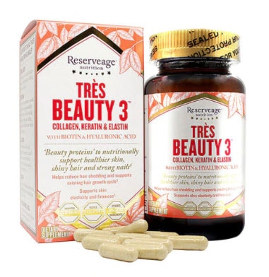 itamins & SupplementsNail, Skin & HairNail, Skin & Hair Vitamins Reserveage Nutrition Tres Beauty 3™ Collagen, Keratin & Elastin | Vitacost.com/blog
