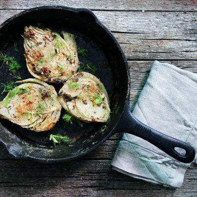 Top View Roasted Fennel in Cast Iron Skillet | Vitacost Blog