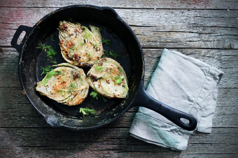 Top View Roasted Fennel in Cast Iron Skillet | Vitacost Blog