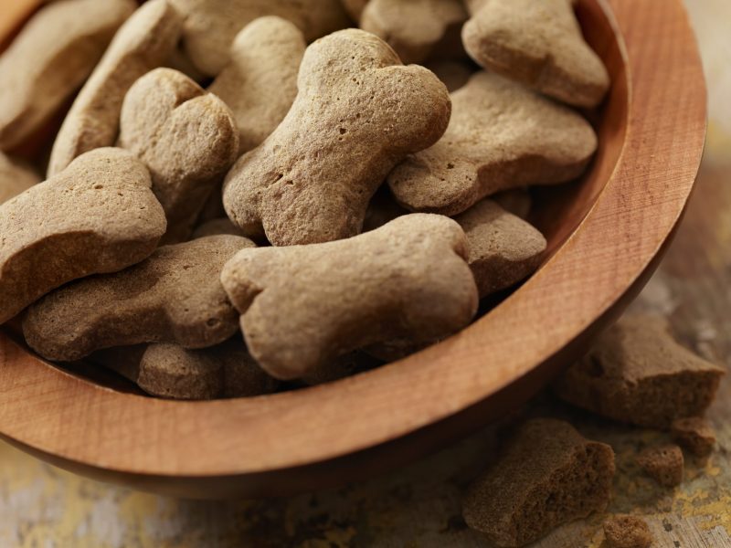 Healthy Homemade Dog Treats Wood Bowl Full of Bone-Shaped Dog Treats | Vitacost Blog
