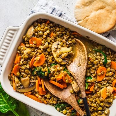 Top View Lentils, Carrots and Greens in White Dish | Vitacost Blog