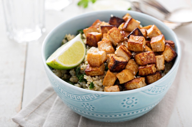 Example of What to Do With Tofu with Glazed Cubes Topping a Grain-Based Veggie Bowl | Vitacost.com/blog