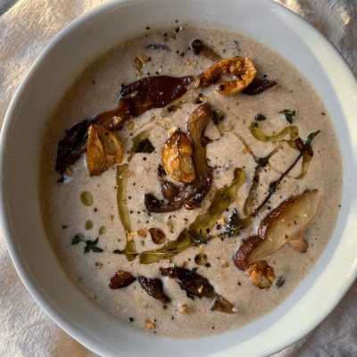 Top View Bowl of Creamy Miso Mushroom Soup with Mixed Mushrooms | Vitacost Blog