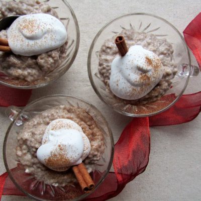 3 Glasses Filled with Eggnog Chia Pudding, Coconut Cream and Cinnamon Sticks | Vitacost.com/blog