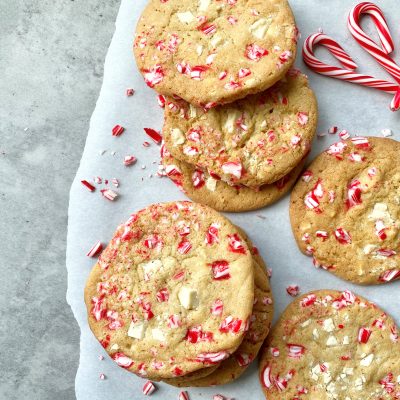 Stacks of White Chocolate Peppermint Cookies on Parchment Paper | Vitacost.com/blog