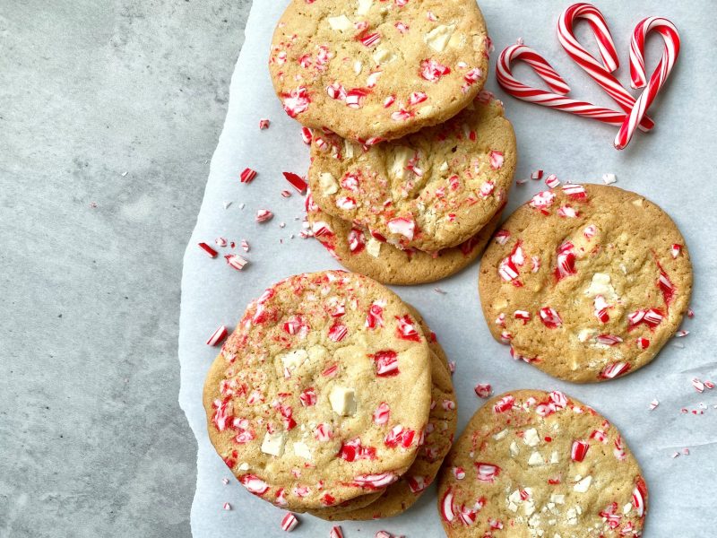 Stacks of White Chocolate Peppermint Cookies on Parchment Paper | Vitacost.com/blog