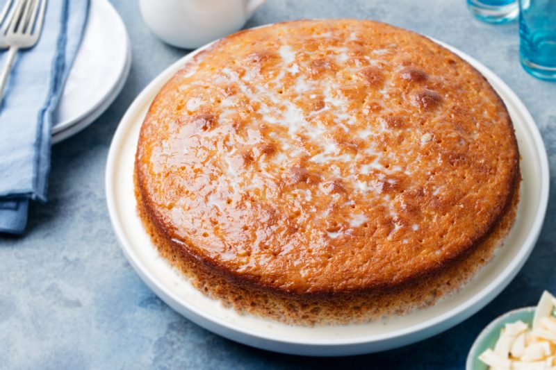 Top View Whole Tres Leches Cake on White Plate | Vitacost Blog