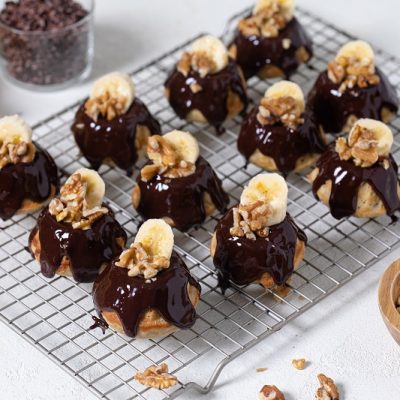 Mini Chocolate-Glazed Brown Butter Bundt Cakes with Bananas & Walnuts on Cooling Rack | Vitacost.com/Blog