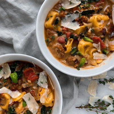 Tortellini and Spinach Soup in White Bowl | Vitacost.com/blog