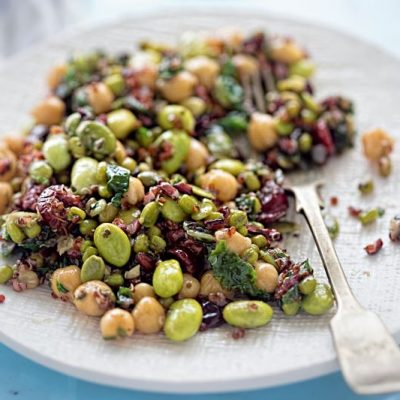 Quinoa Chickpea Salad with Edamame and Kale on White Plate | Vitacost.com/blog