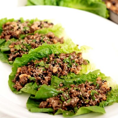Cashew Asian Lettuce Wraps Recipe on White Plate | Vitacost.com/blog