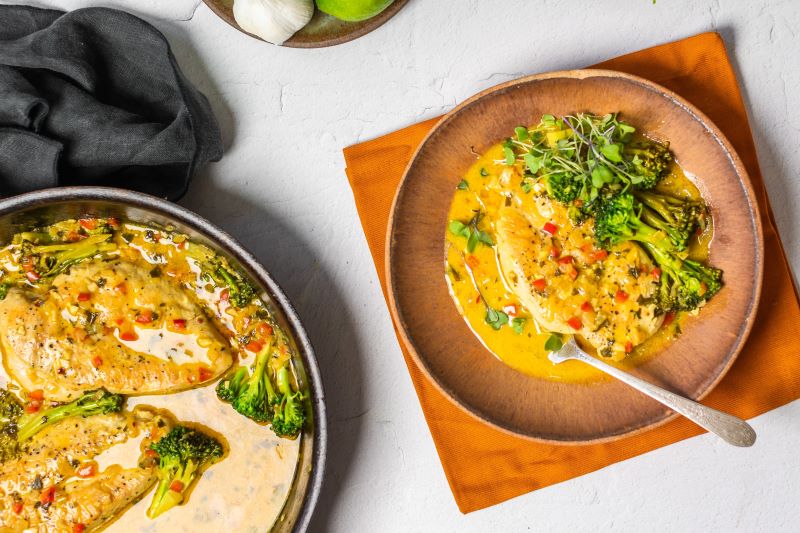 Skillet Coconut Lime Chicken & Broccoli on Stoneware Plate | Vitacost.com/blog