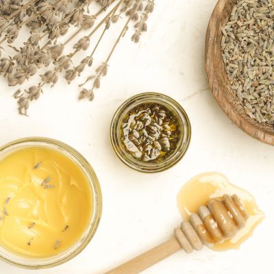 Glass Jar Filled with Homemade Honey and Lavender Essential Oil Burn Salve | Vitacost.com/Blog