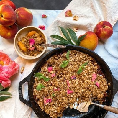 Oatmeal Cookie Peach Cobbler in Cast Iron Skillet | Vitacost,com/blog