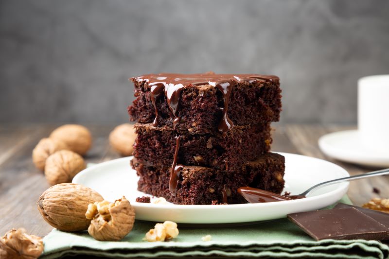 Sea Salt & Dark Chocolate Gluten Free Brownies on White Plate | Vitacost.com/blog