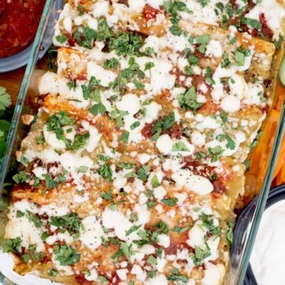 Healthy Enchiladas with Black Beans & Green Chile Sauce in Baking Dish | Vitacost.com/blog