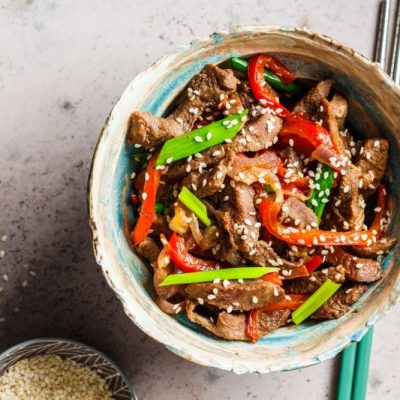 Teriyaki Beef Stir Fry with Veggies in Handmade Bowl | Vitacost.com/blog