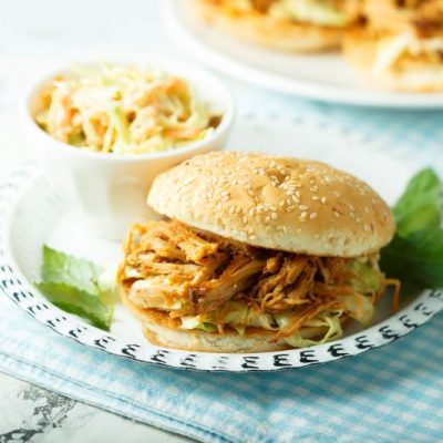 Slow Cooker Pulled Chicken on Bun with Slaw | Vitacost.com/Blog