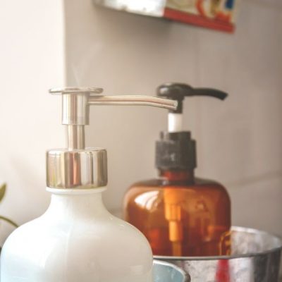 Lemon & Lavender Homemade Dish Soap in Soap Dispensers on Brightly Lit Counter | Vitacost.com/blog