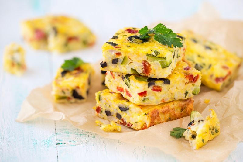 Omelet Bake Squares With Veggies on Plate | Vitacost.com/blog
