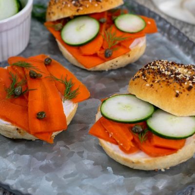 Homemade Plant-Based Carrot "Lox" on Everything Bagel with Cucumbers, Dill and Capers | Vitacost.com/Blog