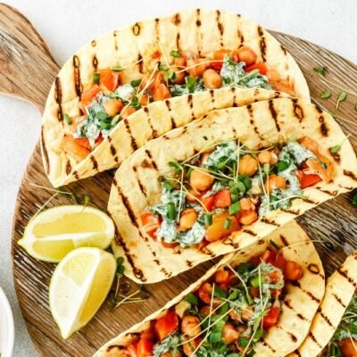 Vegan Chickpea Tacos on Wooden Serving Board | Vitacost.com/blog