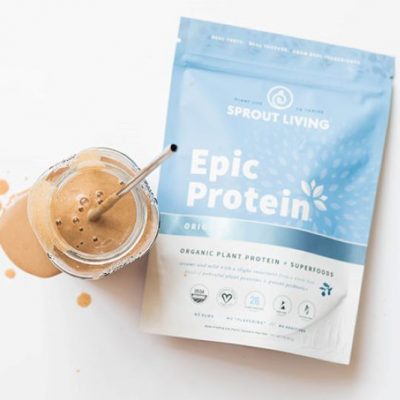 Healthy Protein Shake Made With Sprout Living Epic Protein Powder With Package Showing | Vitacost.com/blog