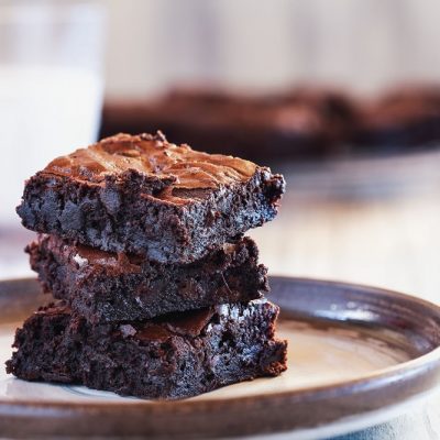Homemade Chocolate Chai Brownie Thins Stacked on Plate | Vitacost.com/Blog