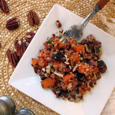 Sweet Potato Quinoa Salad with Figs & Pecans on White Plate | Vitacost.com/blog