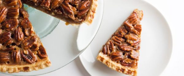 Vegan Pecan Pie Sliced on White Plate | Vitacost.com/blog
