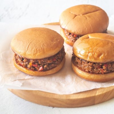 Three Homemade Vegan Lentil Sloppy Joes on Cutting Board | Vitacost.com/Blog