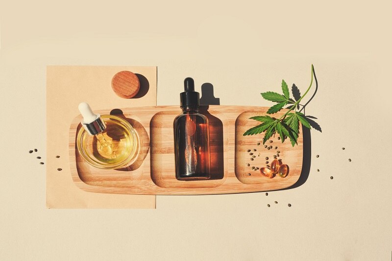 CBD Tincture on Bamboo Tray | Vitacost.com/Blog