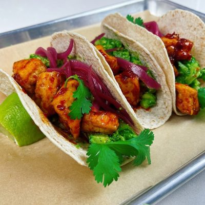 Three Homemade Tofu-Veggie Tacos with Green Goddess Salad | Vitacost.com/Blog