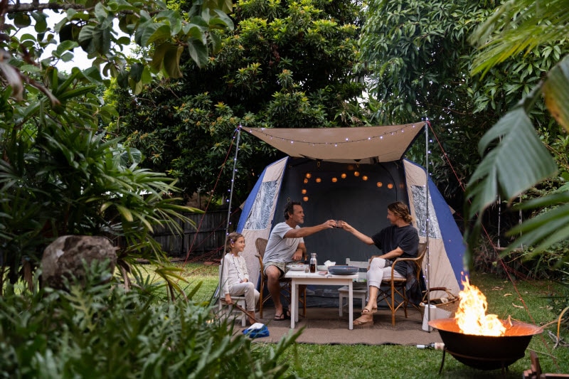 Family Camping for Beginners in Small Tent With Child and Fire Pit in Wooded Area | Vitacost.com/blog