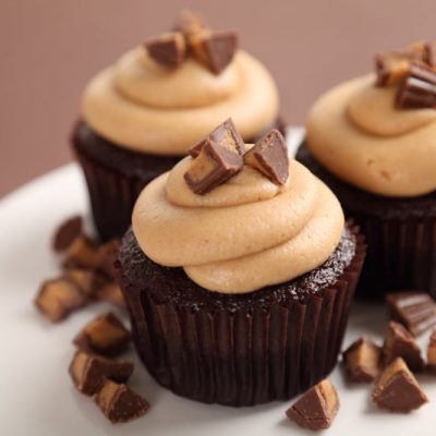 Gluten Free Chocolate Cupcakes with Sunflower Butter Cups on White Plate | Vitacost.com/blog