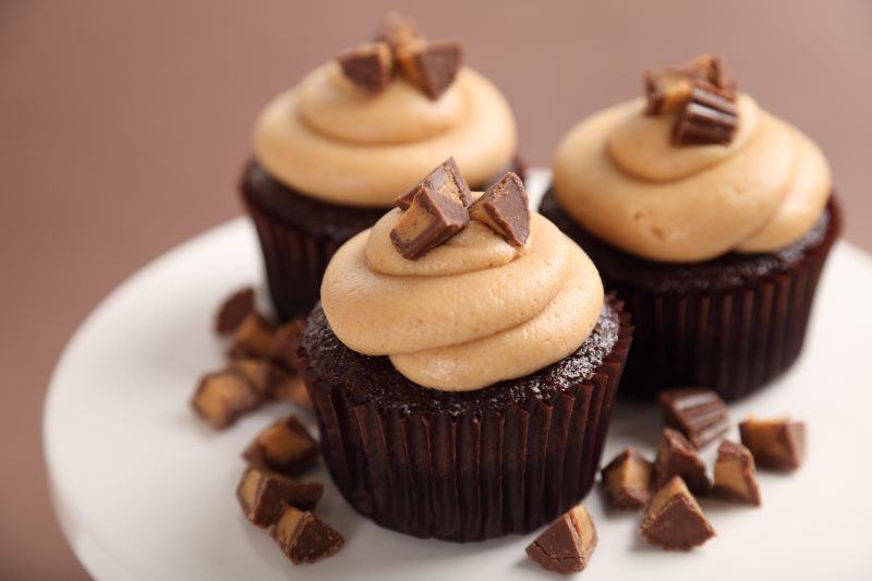 Gluten Free Chocolate Cupcakes with Sunflower Butter Cups on White Plate | Vitacost.com/blog