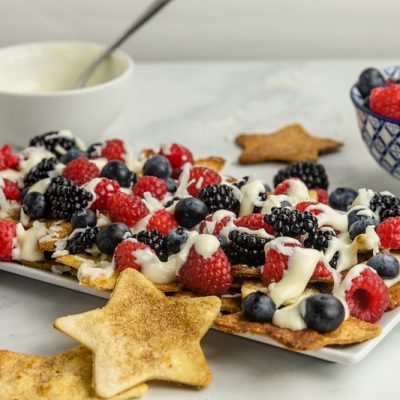 Homemade Fourth of July Dessert Nachos Topped with Berries and Cream Cheese Icing | Vitacost.com/Blog