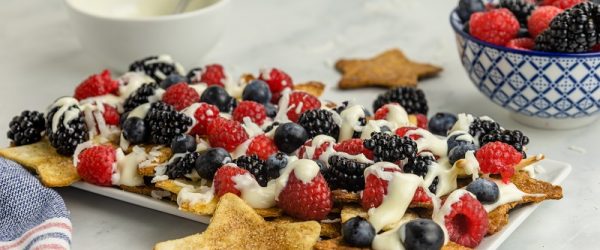 Homemade Fourth of July Dessert Nachos Topped with Berries and Cream Cheese Icing | Vitacost.com/Blog
