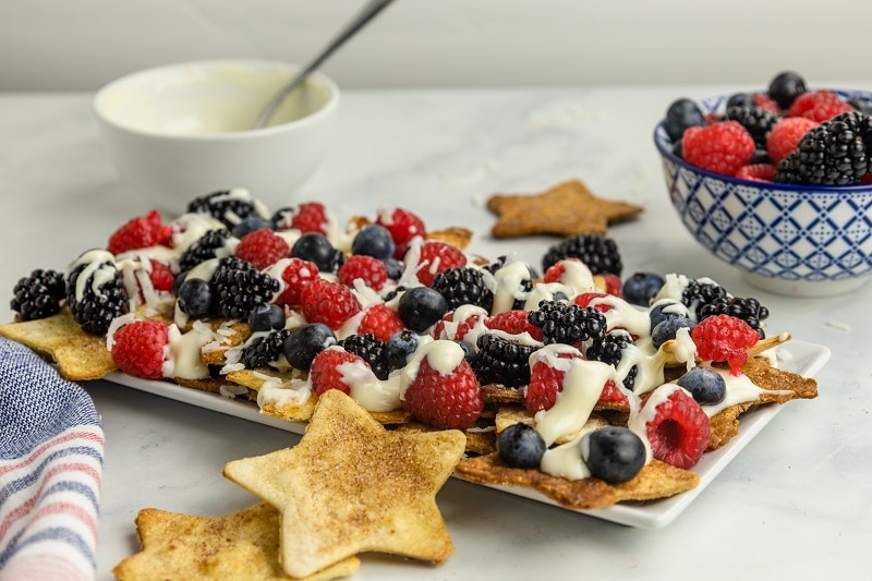 Homemade Fourth of July Dessert Nachos Topped with Berries and Cream Cheese Icing | Vitacost.com/Blog