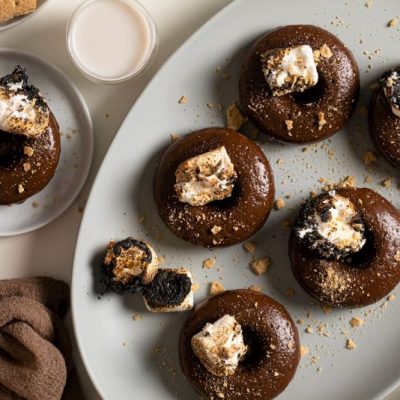 Baked S’mores Donuts with Crushed Graham Crackers & Toasted Marshmallow on Serving Platter | Vitacost.com/blog