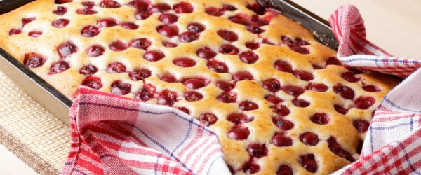 Gluten-Free Cherry Cake With Red & White Napkin Cooling on Table | Vitacost.com/blog