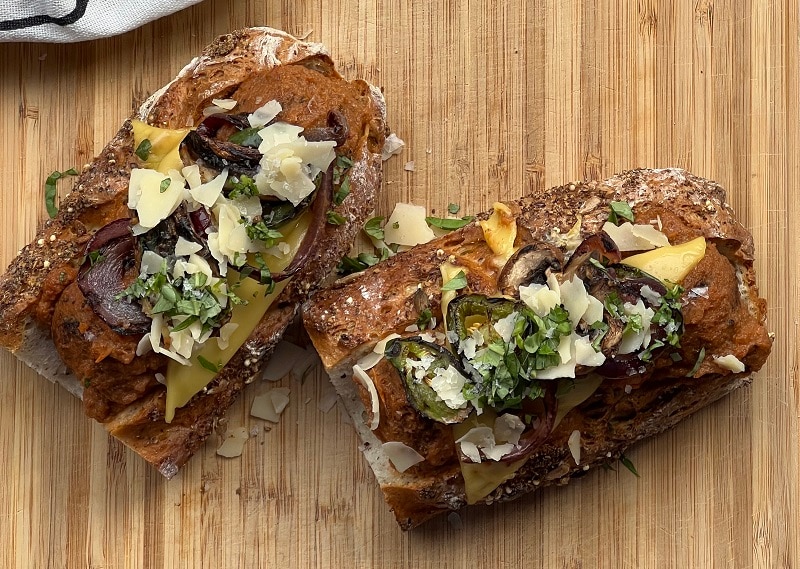 Homemade Vegan Meatball Sub on Cutting Board
