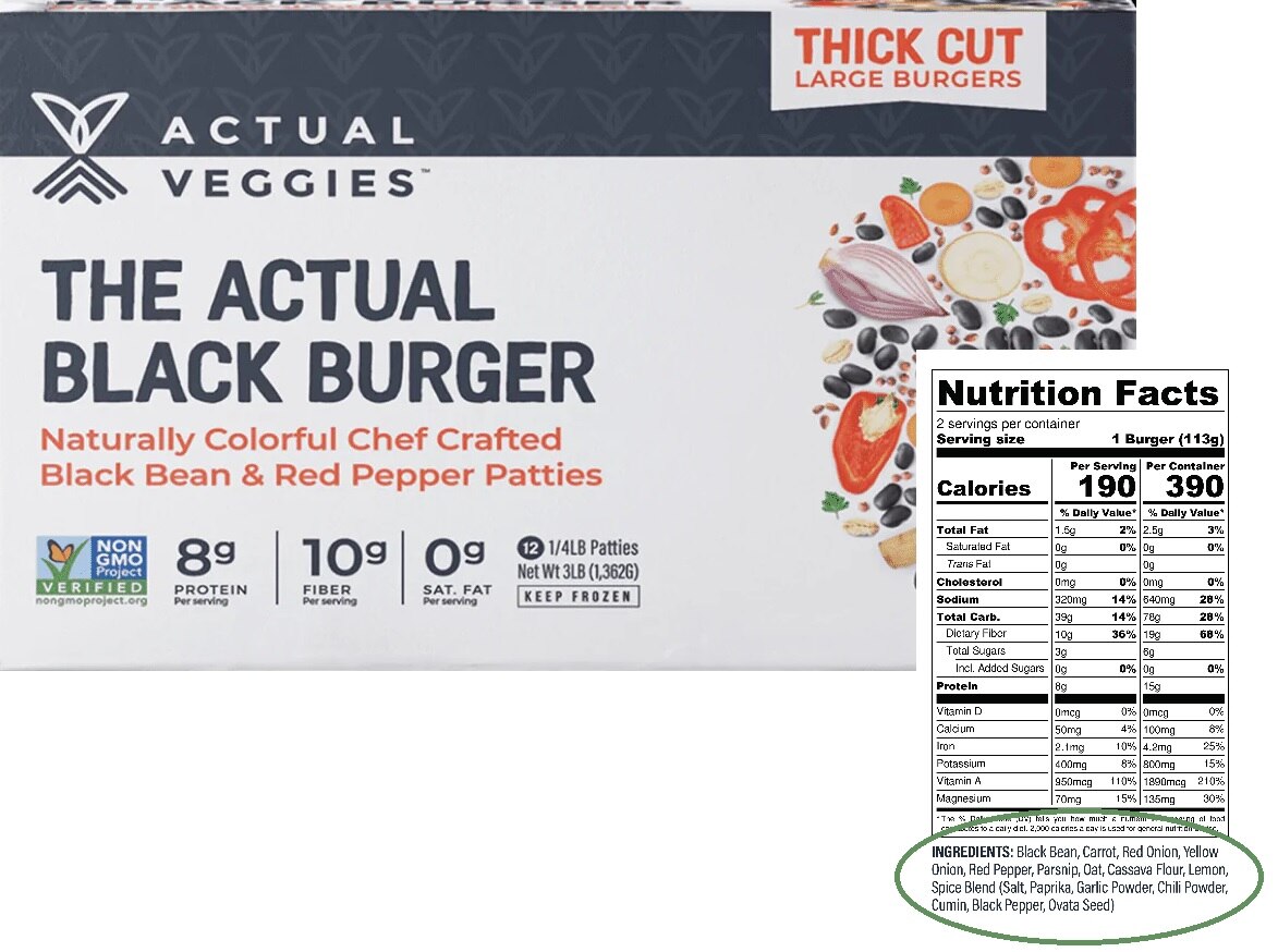 Actual Veggies Veggie Burger Clean Food Label Actual Veggies Veggie Burger Clean Food Label