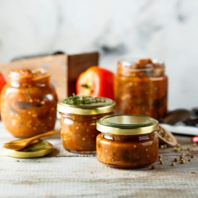 Homemade Hot Sauce in Glass Jars on Countertop