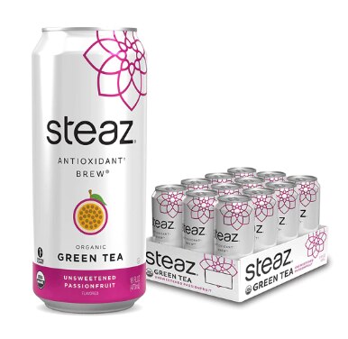 Steaz Green Tea Soda Antioxidant Brew Unsweetened Passionfruit