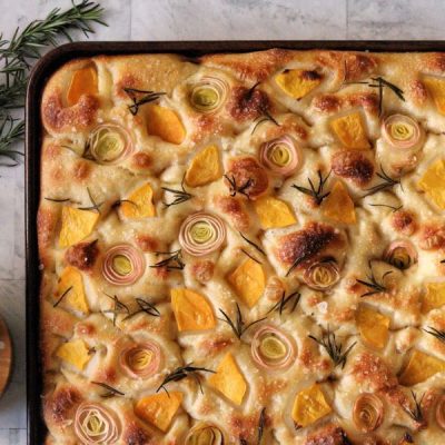 Homemade Focaccia with Leeks & Squash in Sheetpan