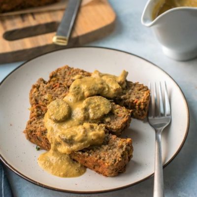 Lentil Loaf with Savory Mushroom Gravy