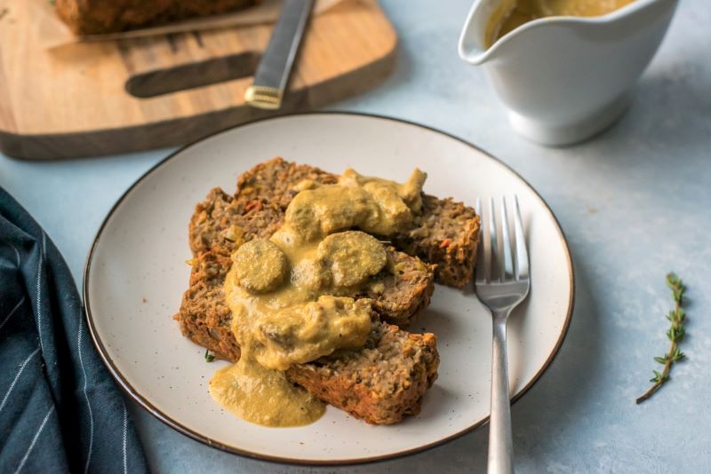 Lentil Loaf with Savory Mushroom Gravy